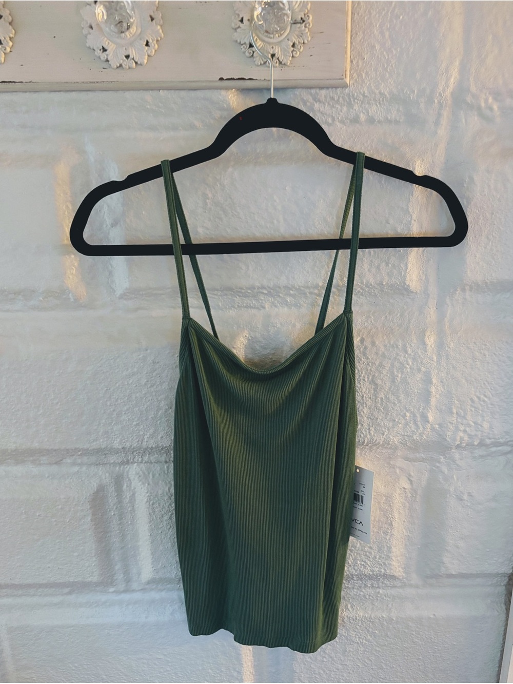 RVCA Olive Green Ribbed Cowl Neck Spaghetti Strap Camisole